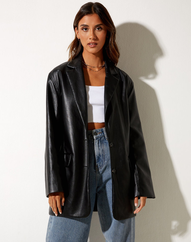 Faux Blazer-Lederjacke
